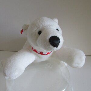 WHITE 6" long POLAR BEAR w Red Heart Satin Ribbon FIESTA beans Stuffed Animals